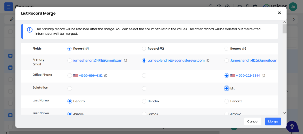 List View Merge Records