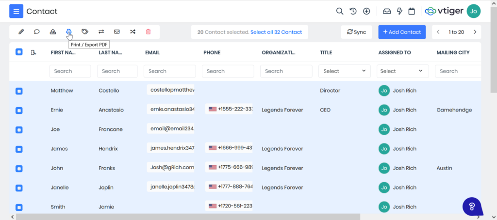 List View Print Export