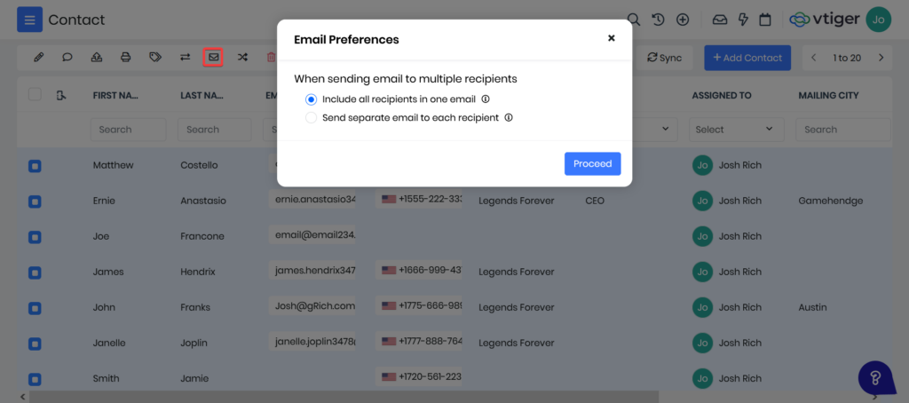 List View Send Email