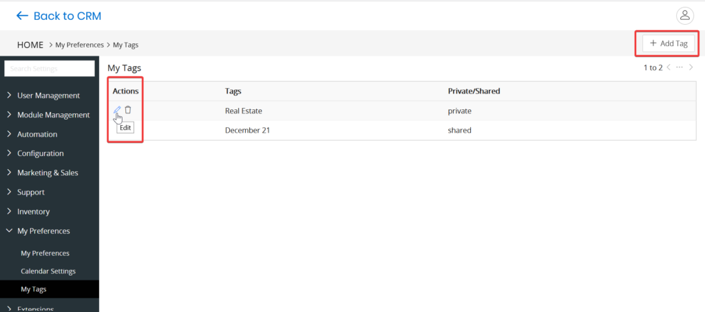 My Tags - edit- Add Tag