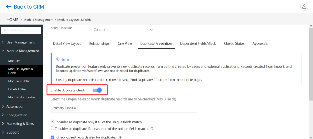 Big Little Things Duplicate Prevention (Image 4, Toggle button)