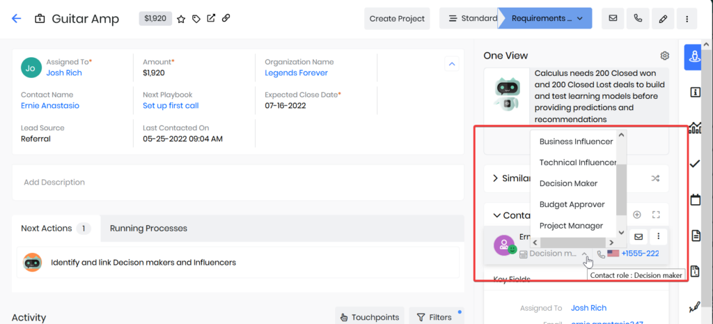 Big Little Things One view (6 Deal Contact Role)