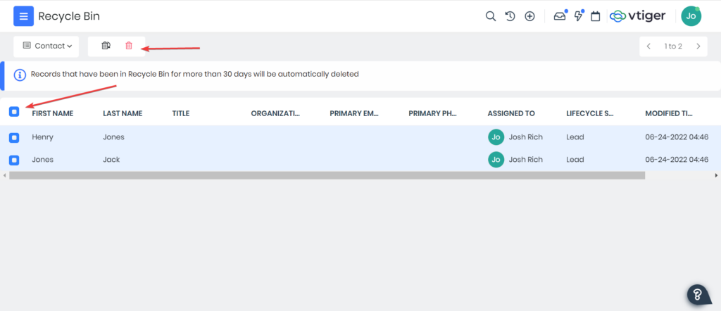 Delete Record Recycle Bin