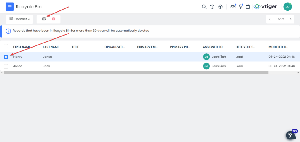 Restore Records Recycle Bin