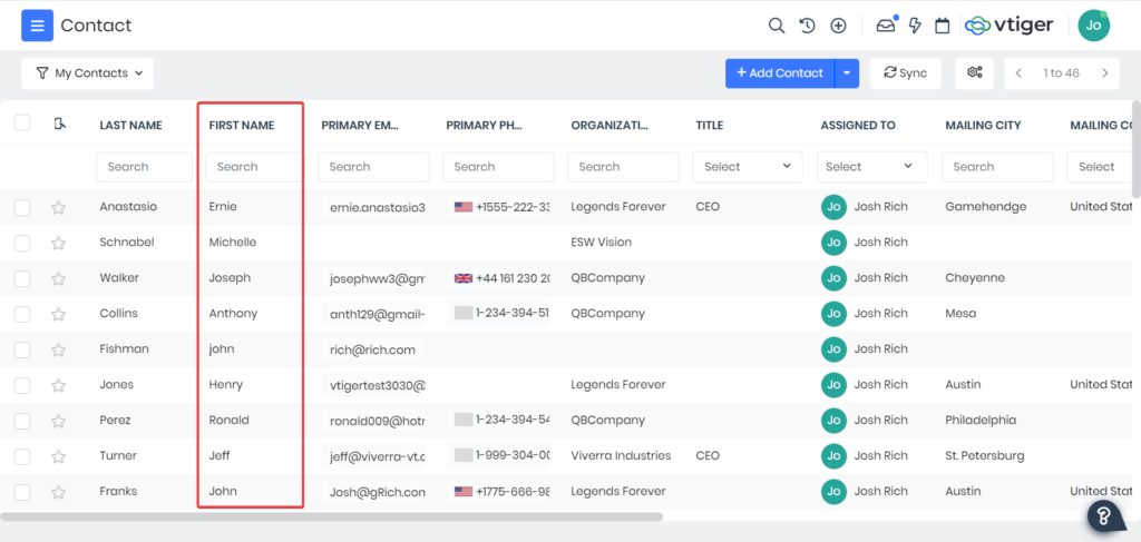 Column location in a Module