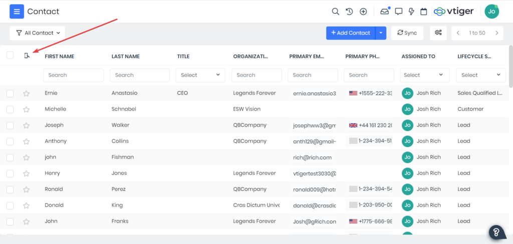 Manage Columns Feature Location
