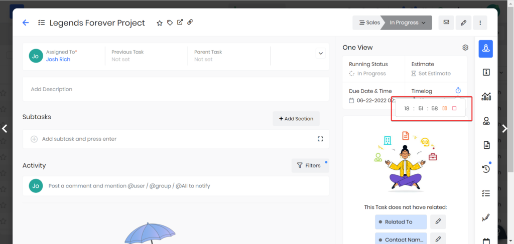 Timelog timer pop-up