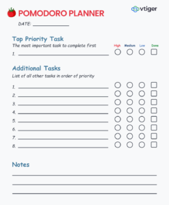 Pomodoro Planner Sheet